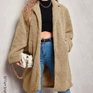 SHEIN lapel collar open front teddy coat. size:1xl(14).